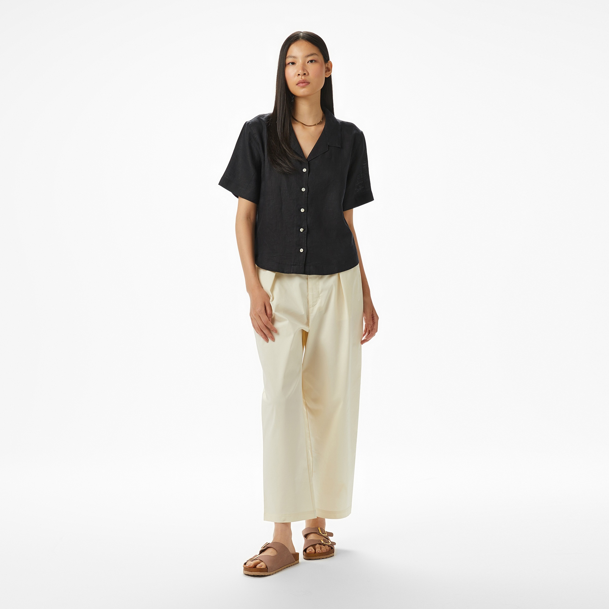 Nautica Kadın Siyah Regular Fit Keten Gömlek