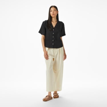  Nautica Kadın Siyah Regular Fit Keten Gömlek