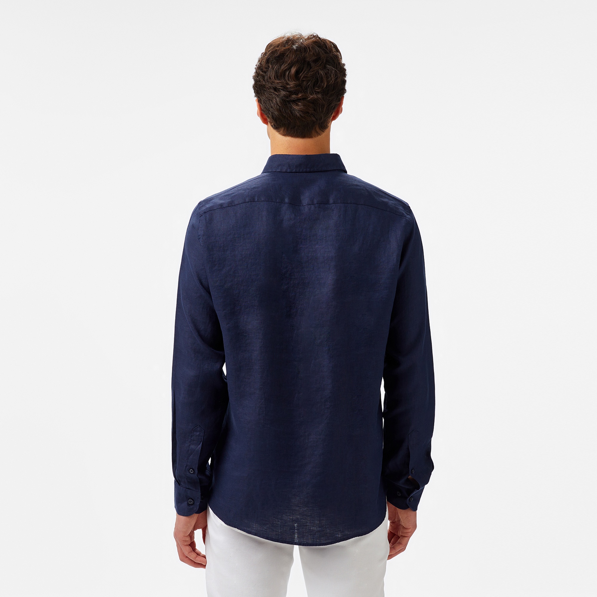 Nautica Erkek Lacivert Classic Fit Keten Gömlek