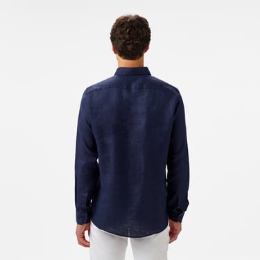  Nautica Erkek Lacivert Classic Fit Keten Gömlek