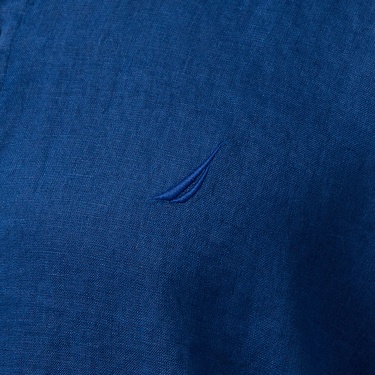 Nautica Erkek Mavi Classic Fit Keten Gömlek