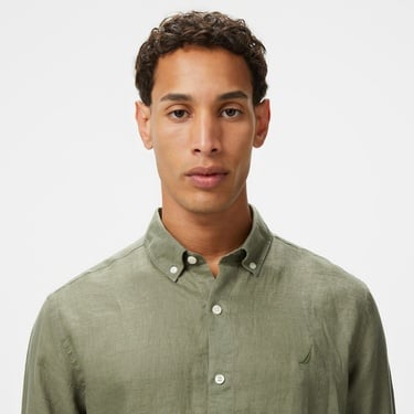  Nautica Erkek Yeşil Classic Fit Keten Gömlek