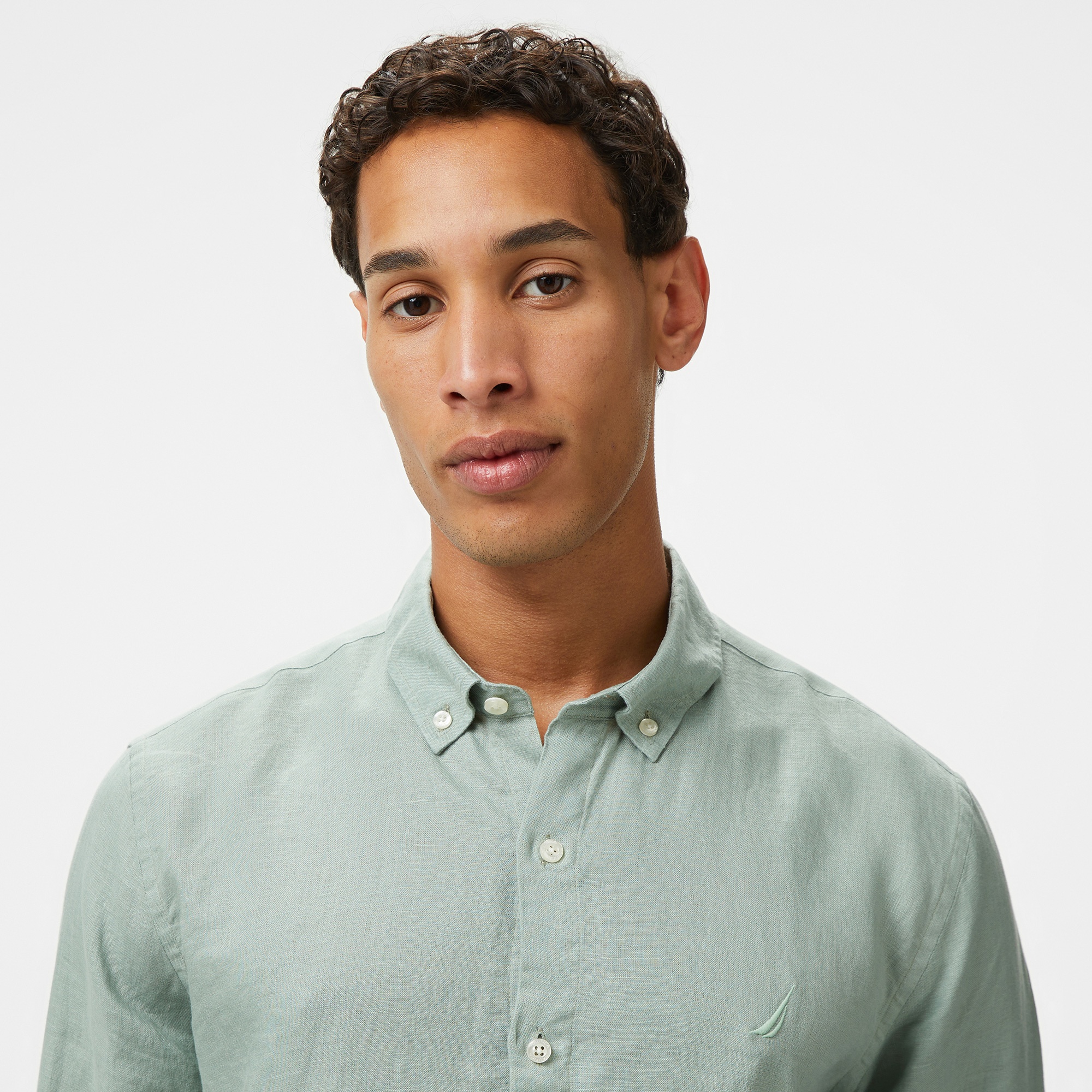 Nautica Erkek Yeşil Classic Fit Keten Gömlek