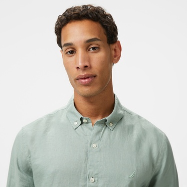  Nautica Erkek Yeşil Classic Fit Keten Gömlek