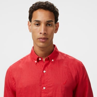  Nautica Erkek Kırmızı Classic Fit Keten Gömlek