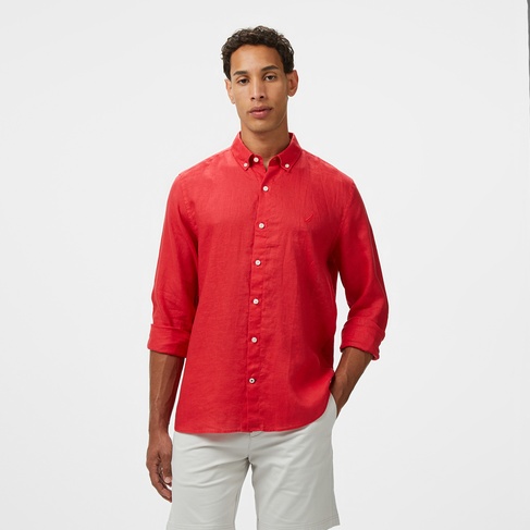  Nautica Erkek Kırmızı Classic Fit Keten Gömlek