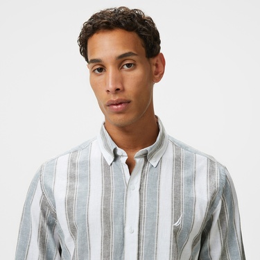  Nautica Erkek Yeşil Classic Fit Çizgili Gömlek