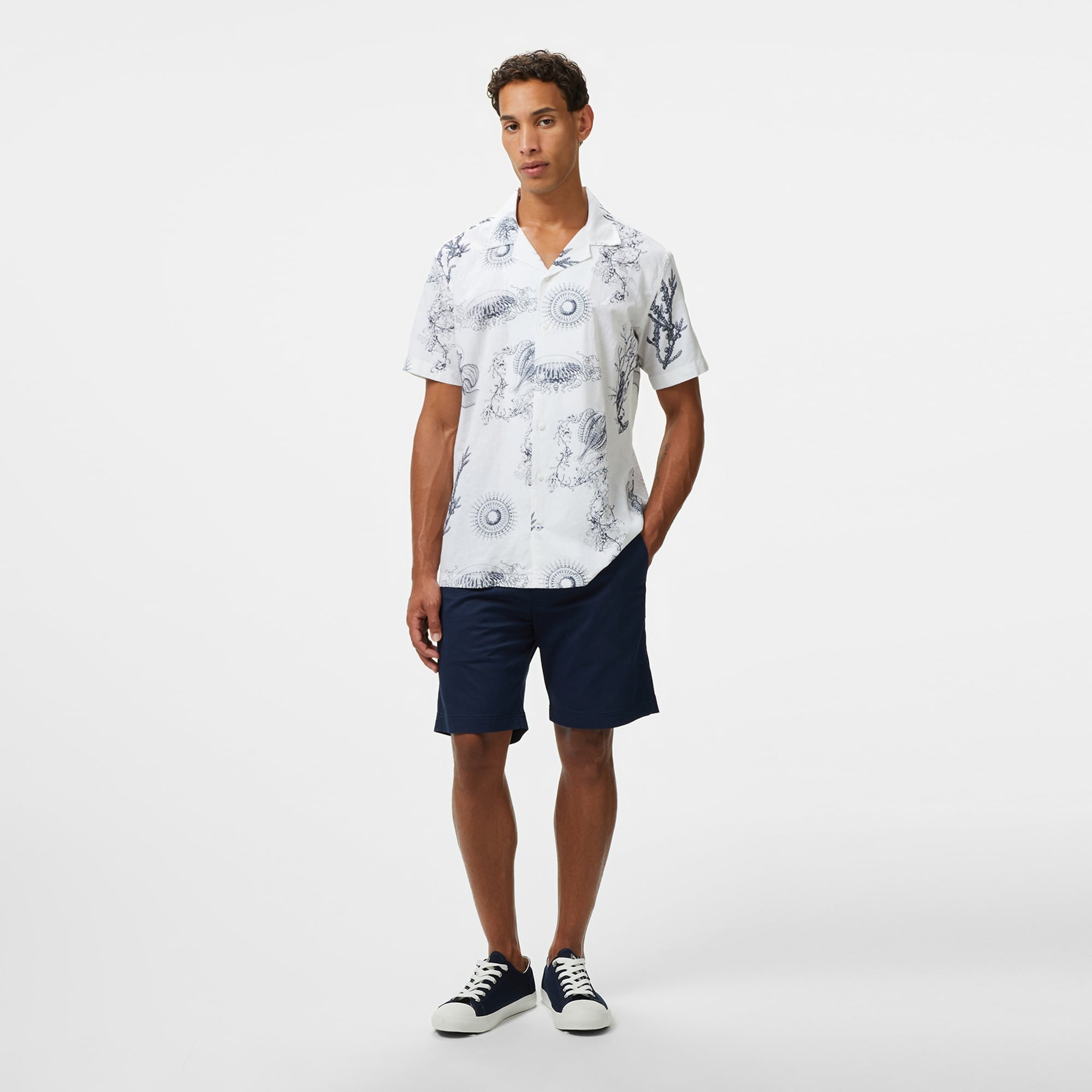 Nautica Erkek Beyaz Classic Fit Desenli Gömlek