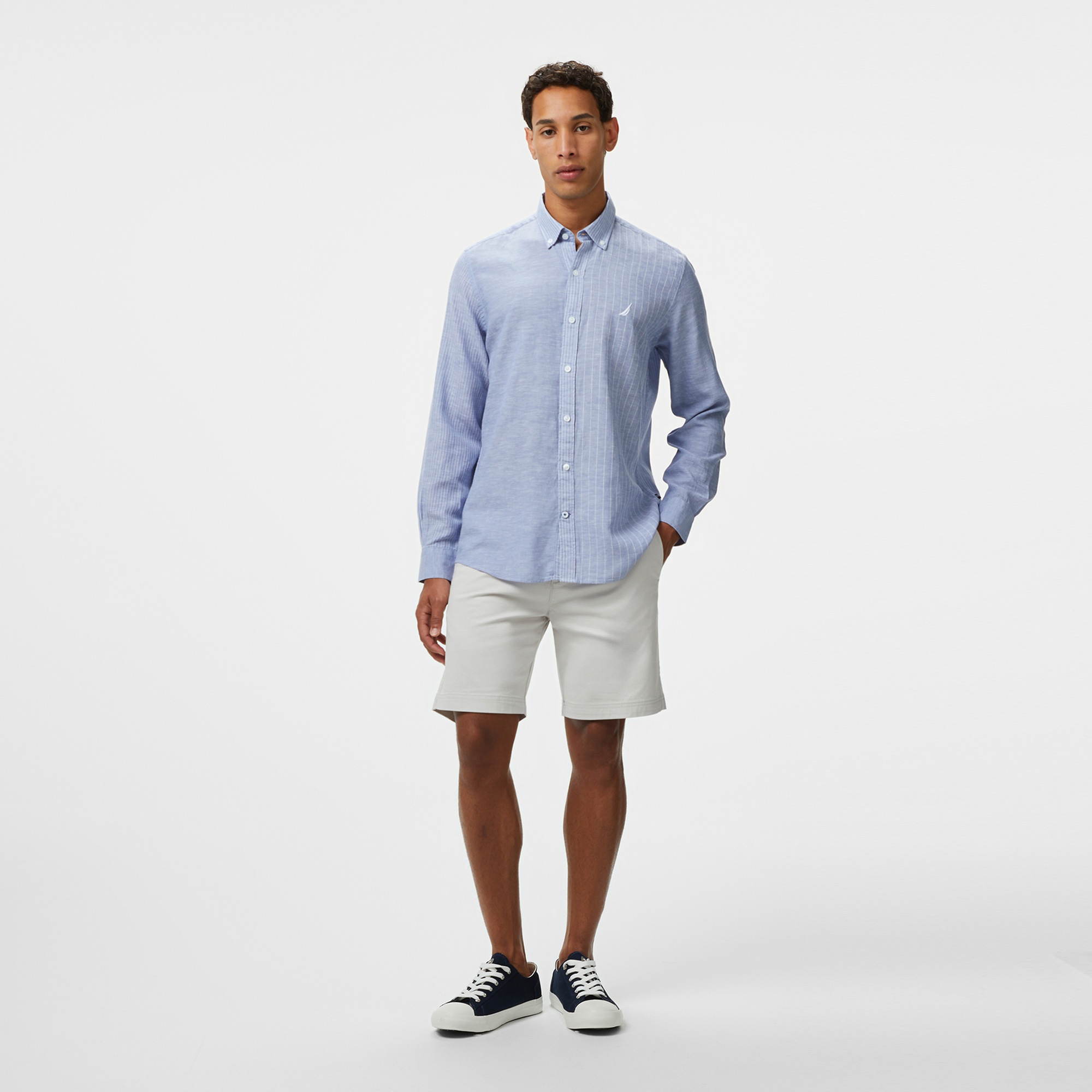 Nautica Erkek Mavi Classic Fit Çizgili Gömlek