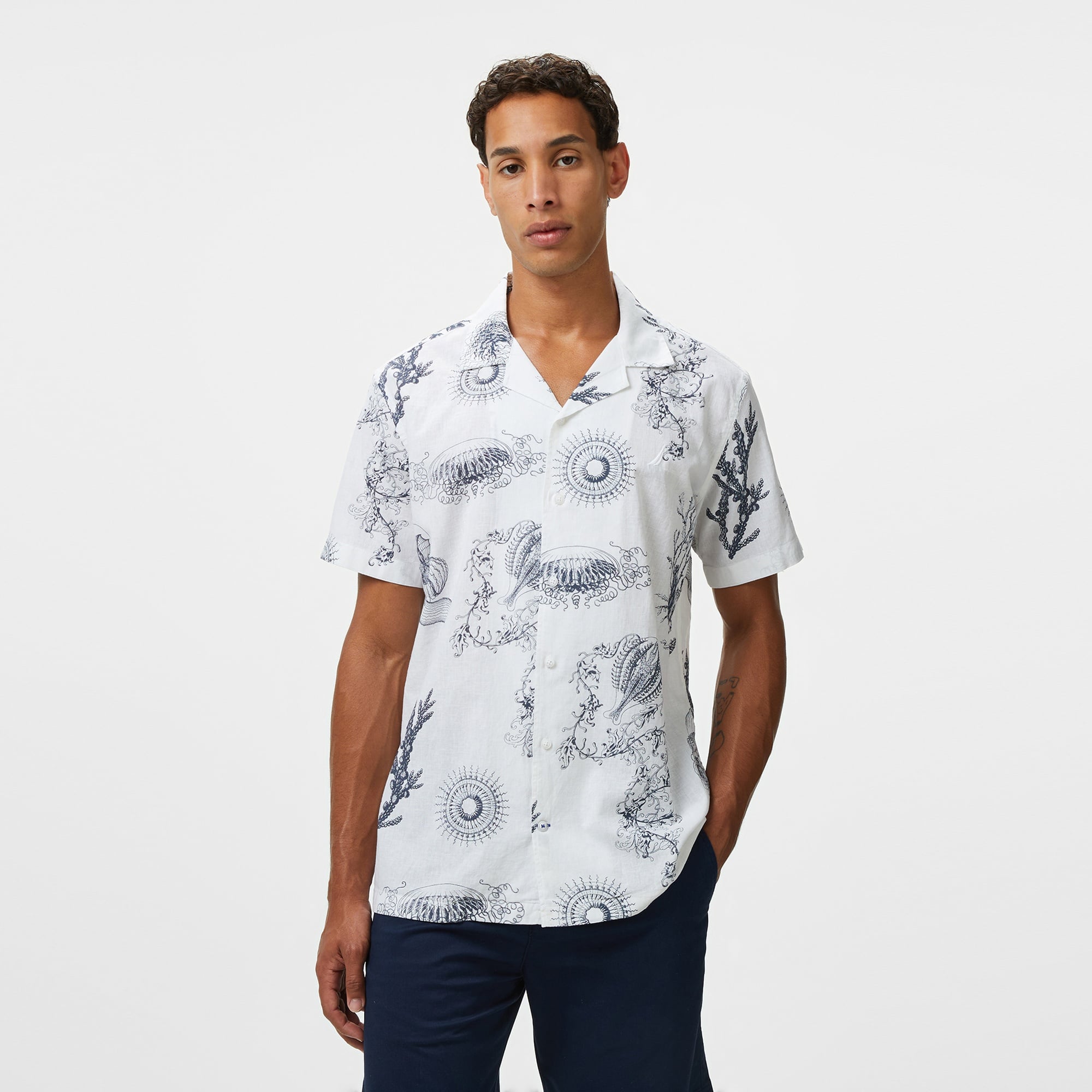 Nautica Erkek Beyaz Classic Fit Desenli Gömlek