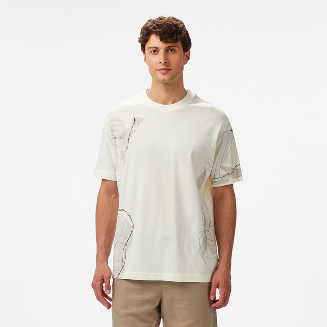  Nautica Erkek Krem Regular Fit Baskılı T-Shirt