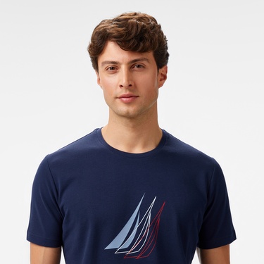  Nautica Erkek Lacivert Regular Fit Baskılı T-Shirt