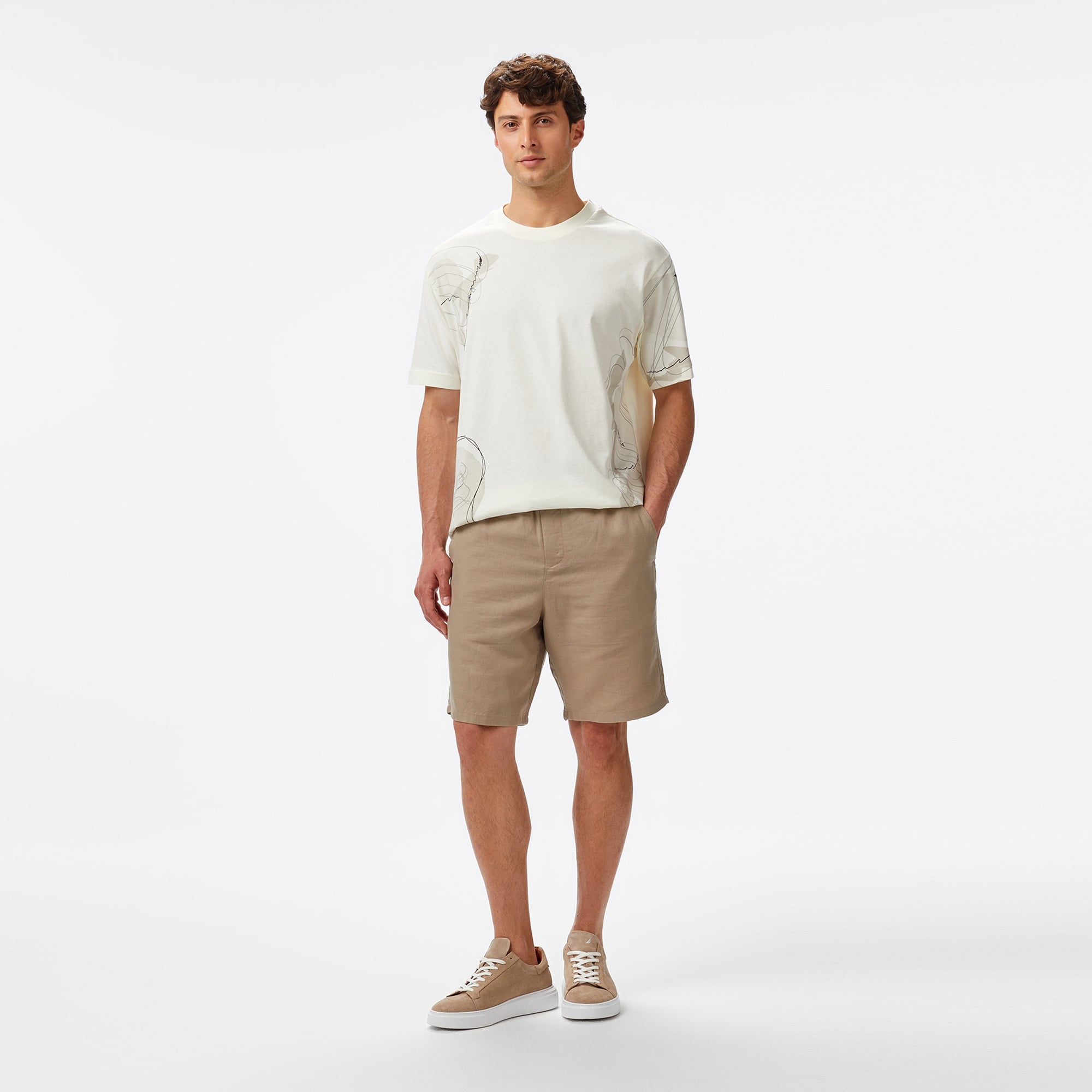 Nautica Erkek Krem Rengi Regular Fit Baskılı T-Shirt