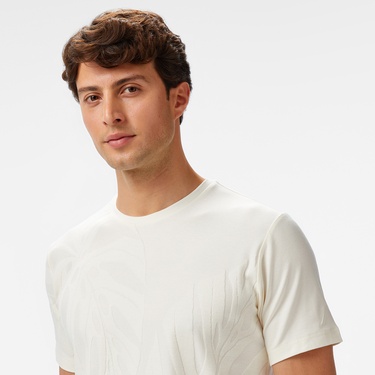  Nautica Erkek Krem Regular Fit Desenli T-Shirt