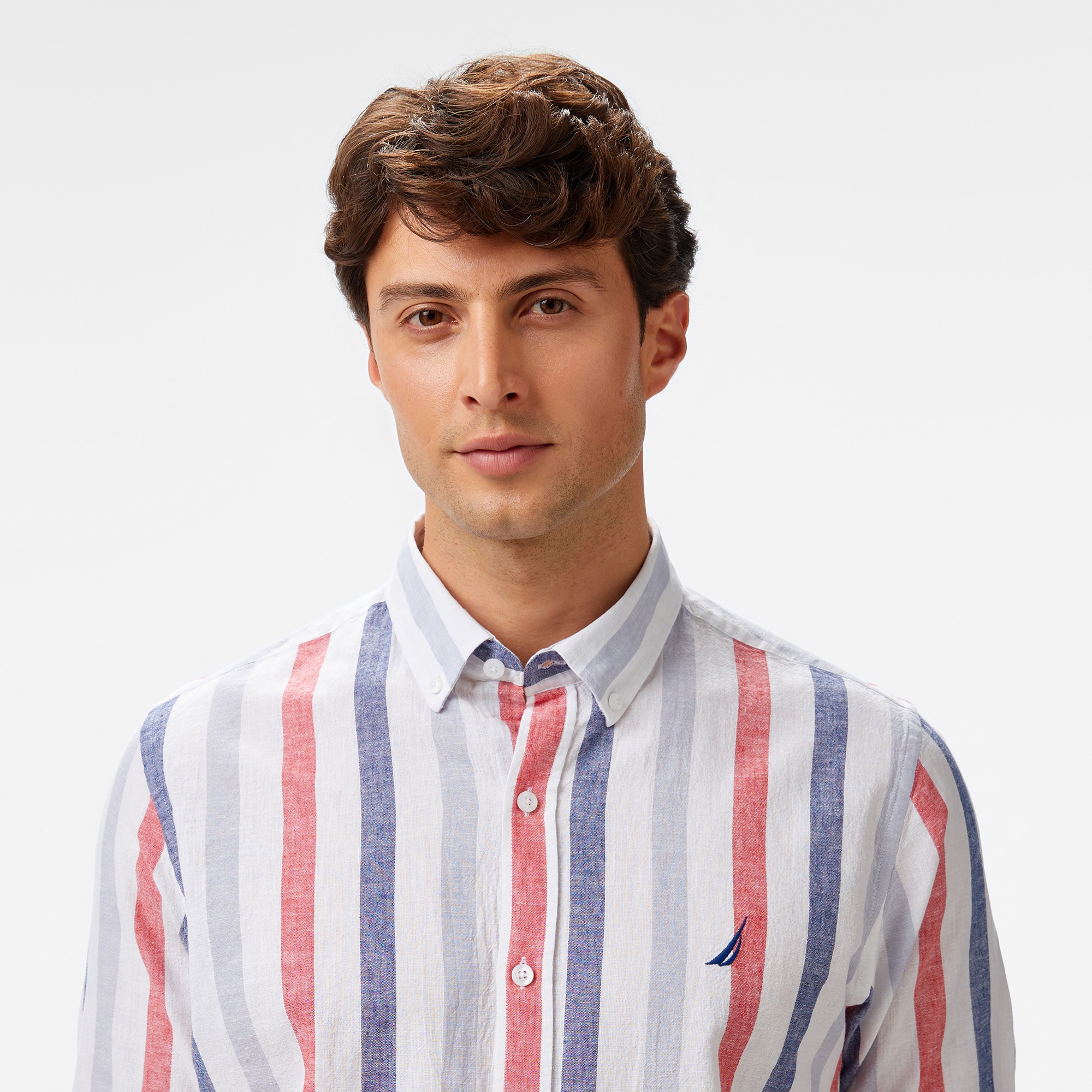 Nautica Erkek Kırmızı Classic Fit Çizgili Gömlek