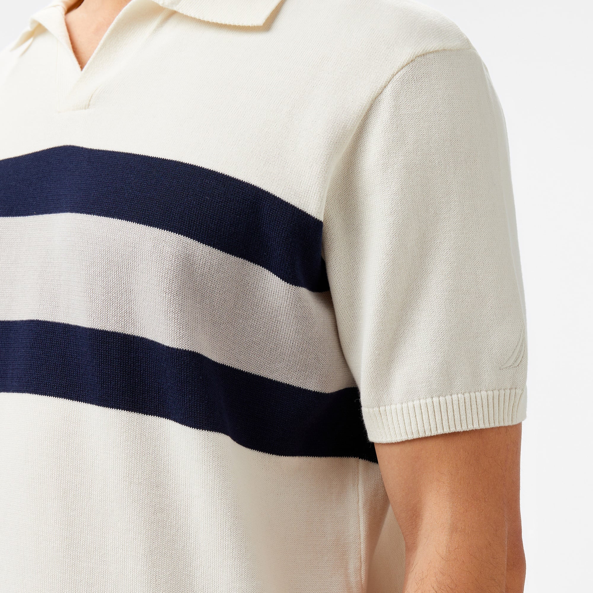 Nautica Erkek Krem Classic Fit Çizgili Triko