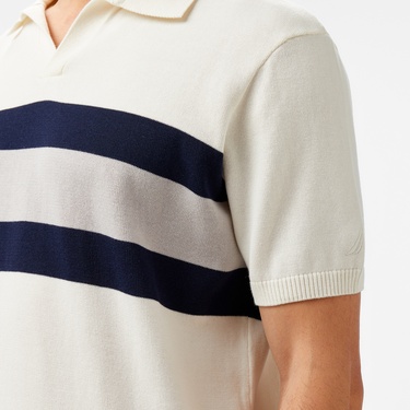  Nautica Erkek Krem Classic Fit Çizgili Triko