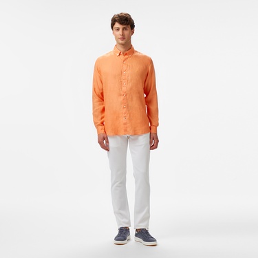  Nautica Erkek Turuncu Classic Fit Keten Gömlek