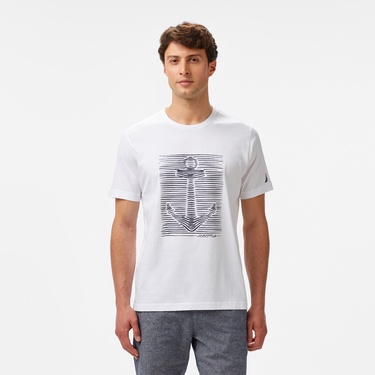  Nautica Erkek Beyaz Regular Fit Baskılı T-Shirt