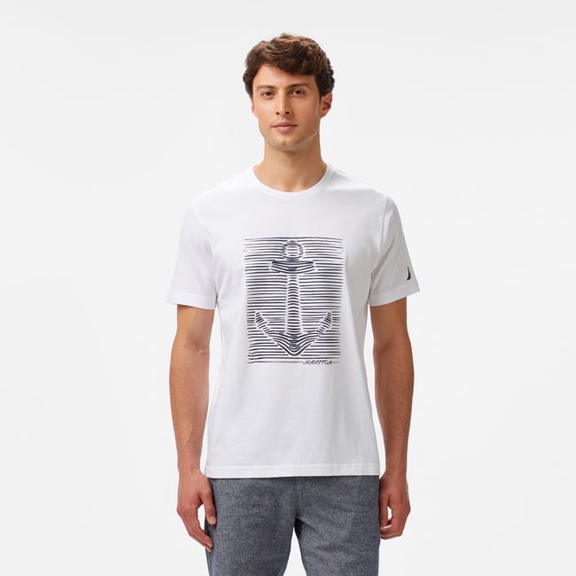  Nautica Erkek Beyaz Regular Fit Baskılı T-Shirt