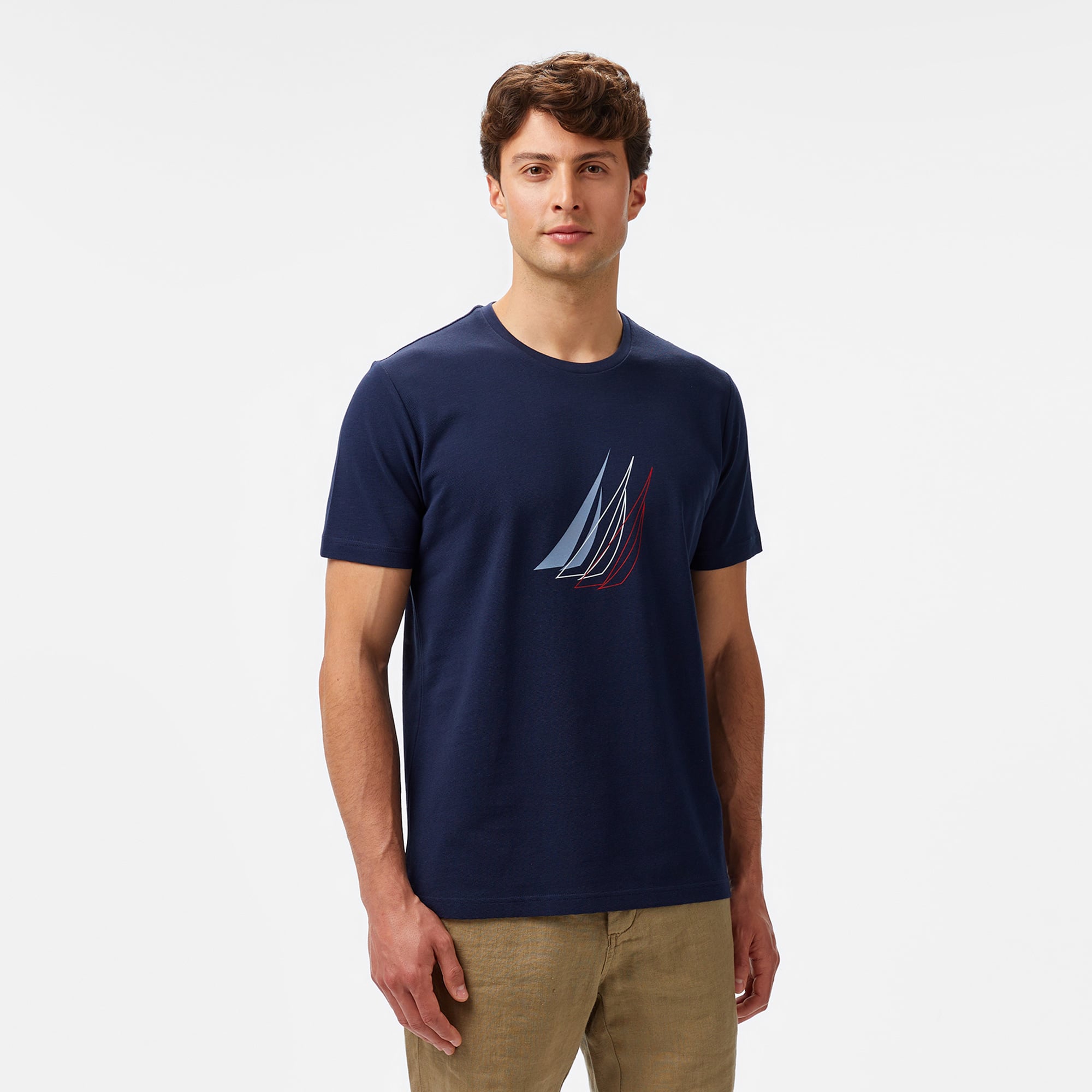  Nautica Erkek Lacivert Regular Fit Baskılı T-Shirt