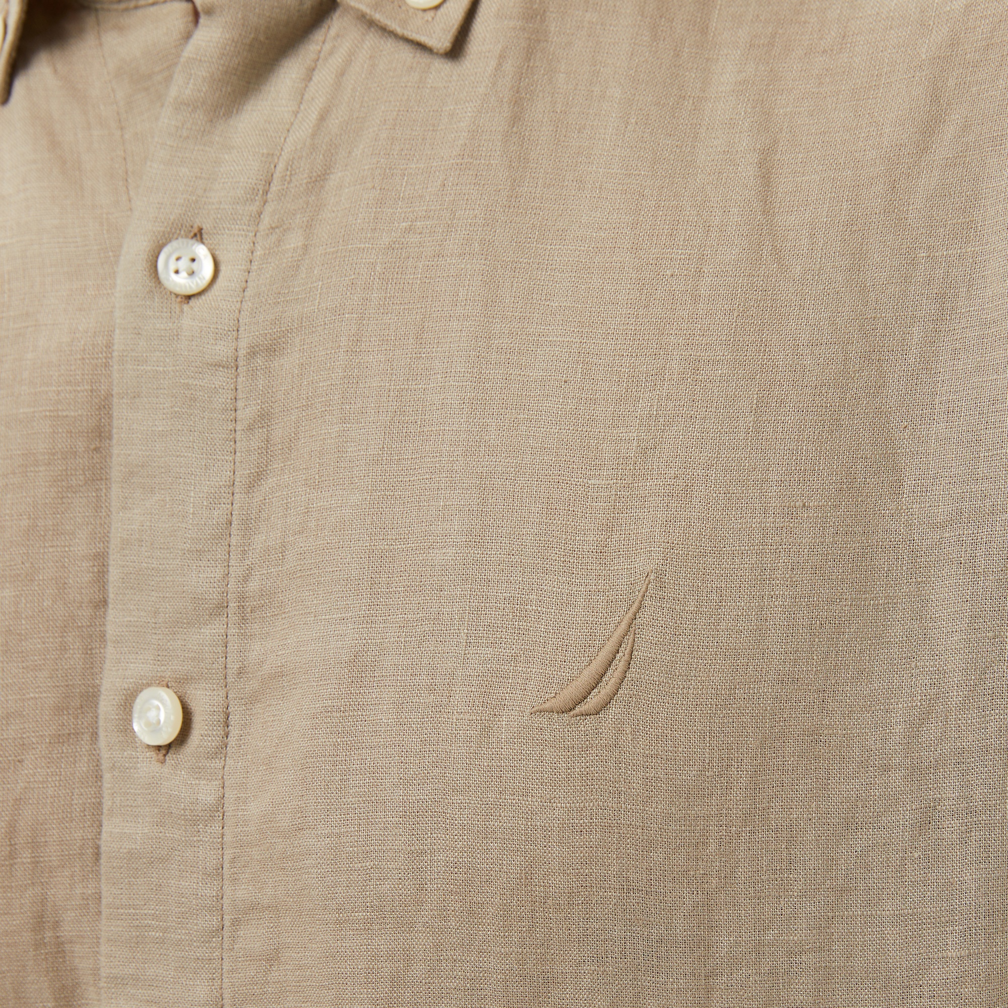 Nautica Erkek Bej Classic Fit Keten Gömlek