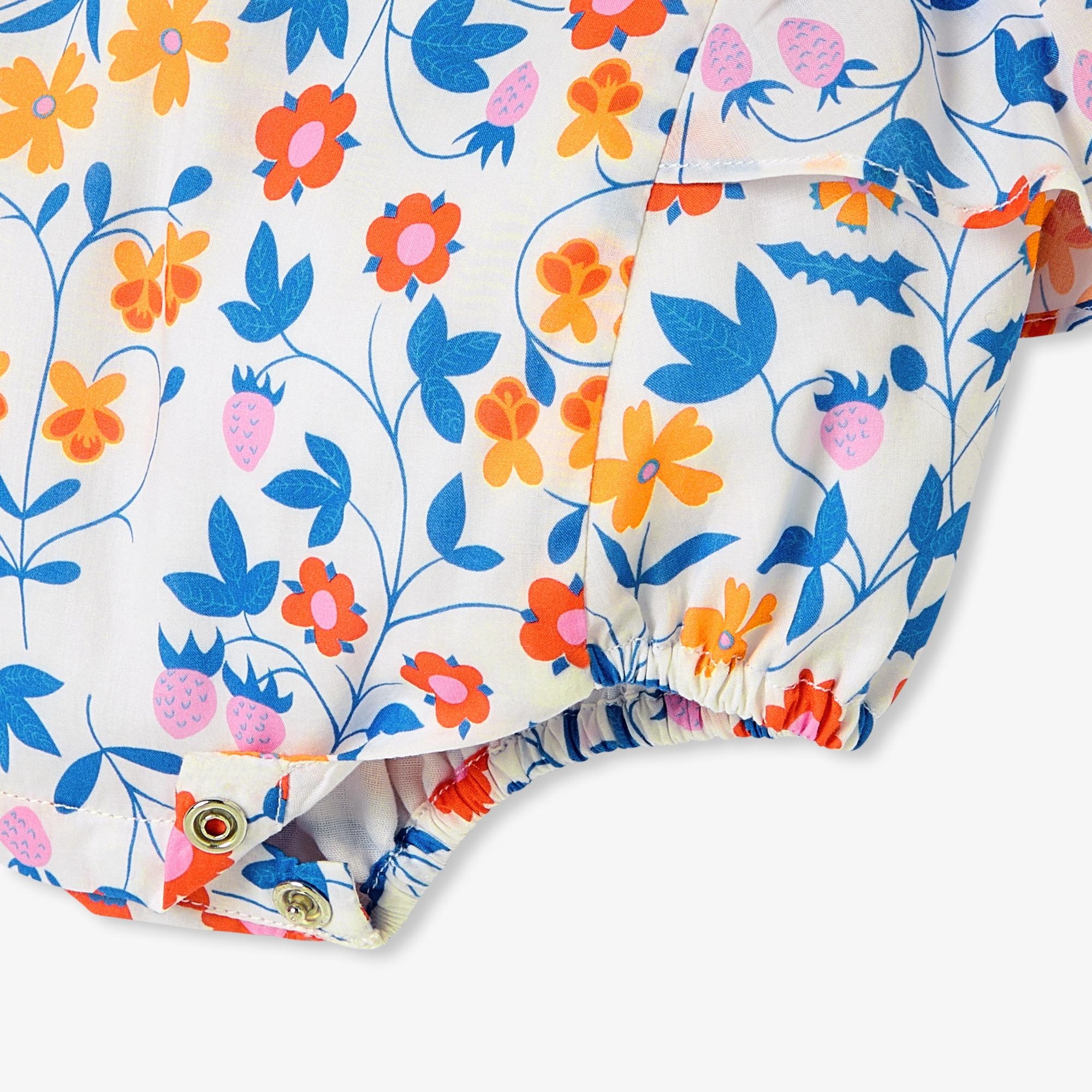 Jacadi Paris Yenidoğan Kız Bebek Çiçek Desenli Poplin Kısa Tulum