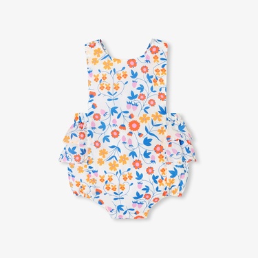  Jacadi Paris Yenidoğan Kız Bebek Çiçek Desenli Poplin Kısa Tulum
