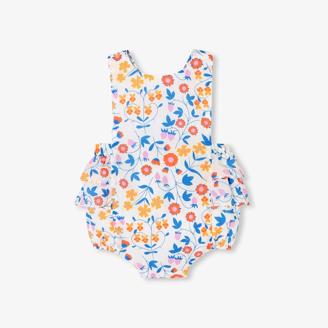  Jacadi Paris Yenidoğan Kız Bebek Çiçek Desenli Poplin Kısa Tulum