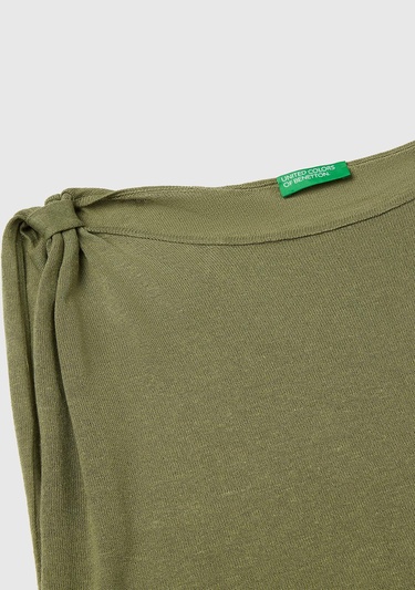  Kadın Adaçayı yeşili Keten Karışımlı Asimetrik Kolsuz Kazak