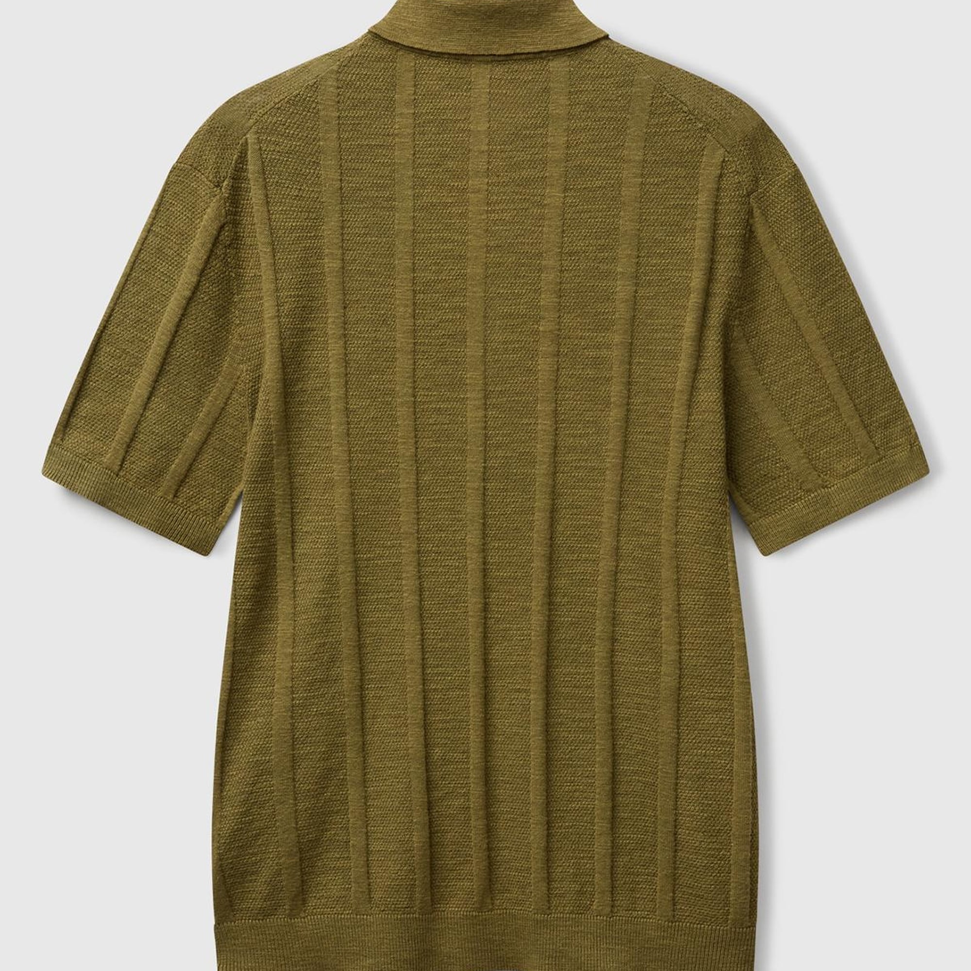 Erkek Haki Keten Karışımlı Kontrastlı Düğmeli Regular Fit Polo Yaka Kazak