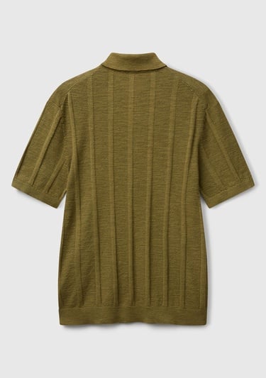  Erkek Haki Keten Karışımlı Kontrastlı Düğmeli Regular Fit Polo Yaka Kazak