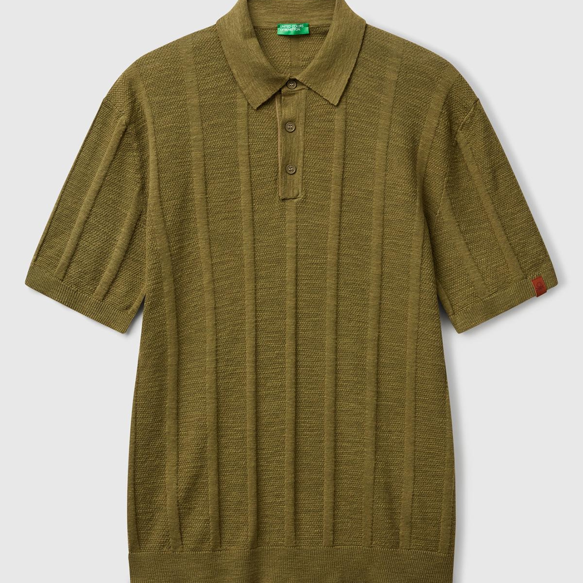 Erkek Haki Keten Karışımlı Kontrastlı Düğmeli Regular Fit Polo Yaka Kazak