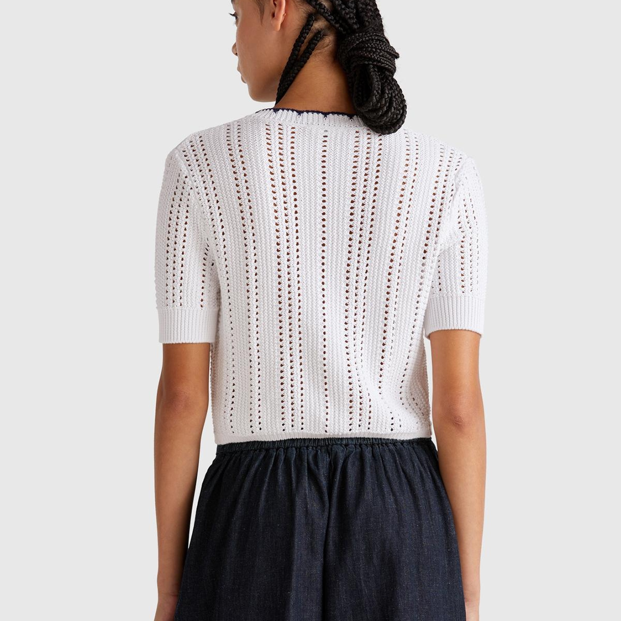 Kadın Beyaz %100 Koton Slim Fit Kısa Kollu Hırka