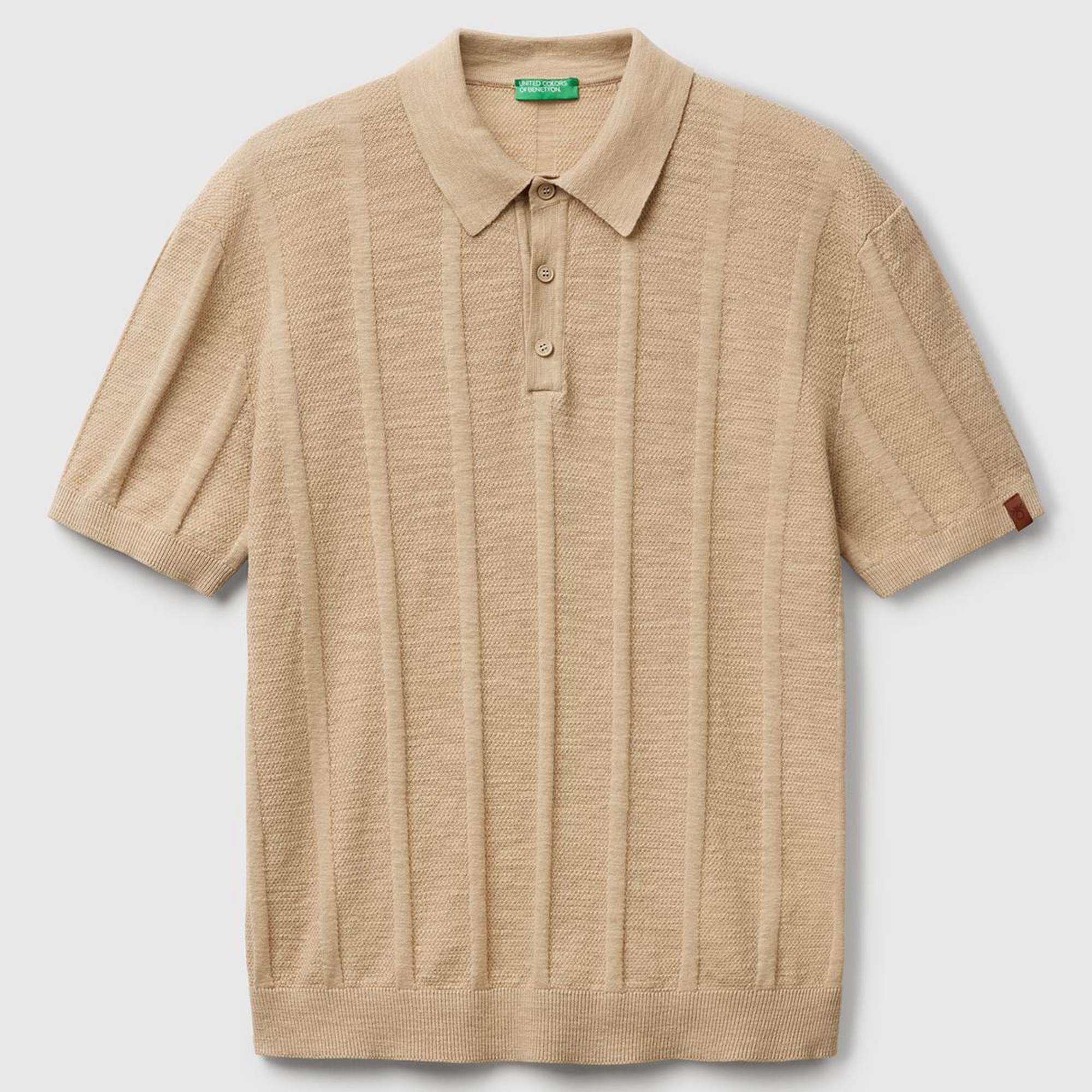 Erkek Bej Keten Karışımlı Kontrastlı Düğmeli Regular Fit Polo Yaka Kazak