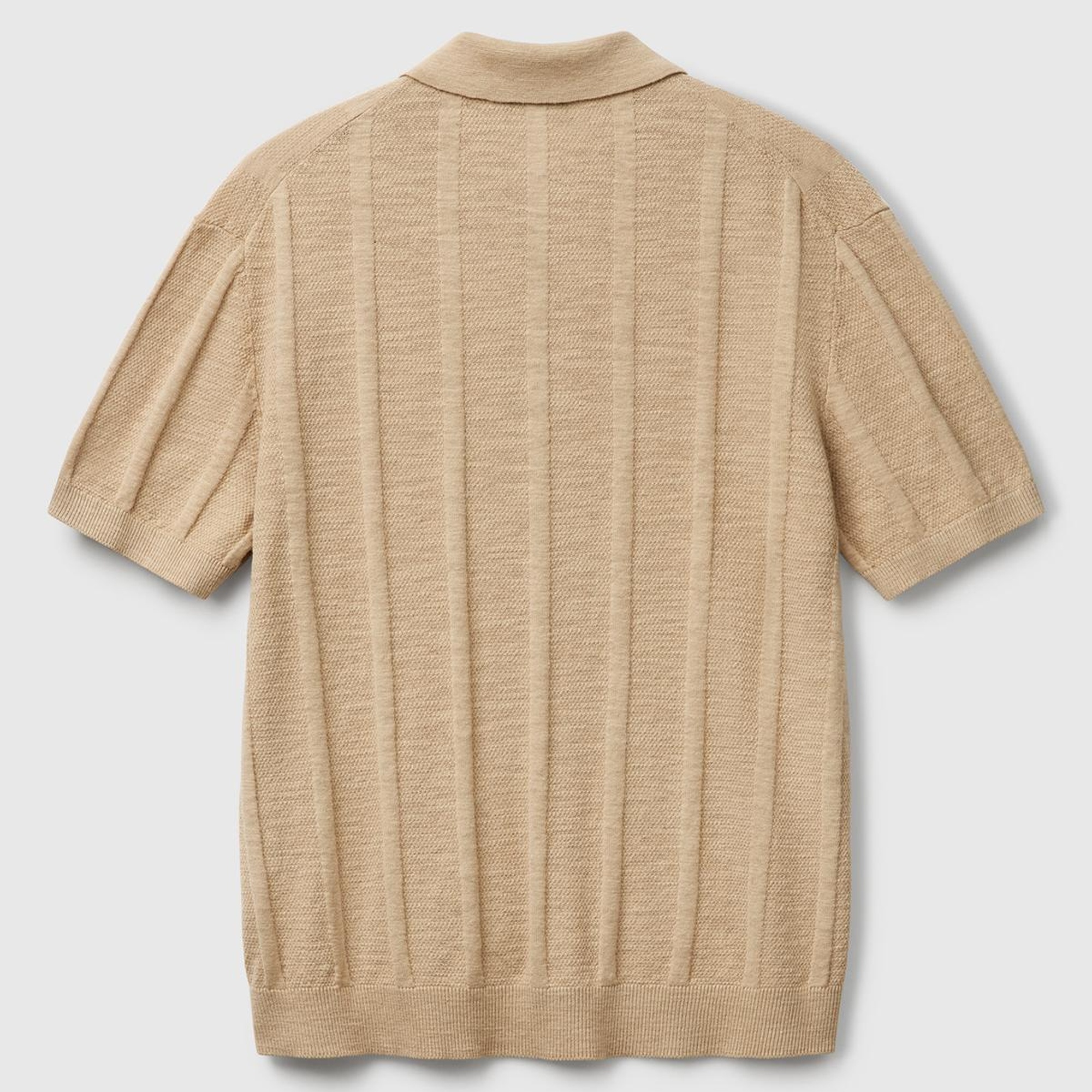 Erkek Bej Keten Karışımlı Kontrastlı Düğmeli Regular Fit Polo Yaka Kazak