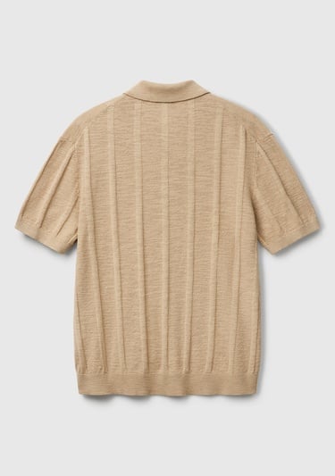  Erkek Bej Keten Karışımlı Kontrastlı Düğmeli Regular Fit Polo Yaka Kazak