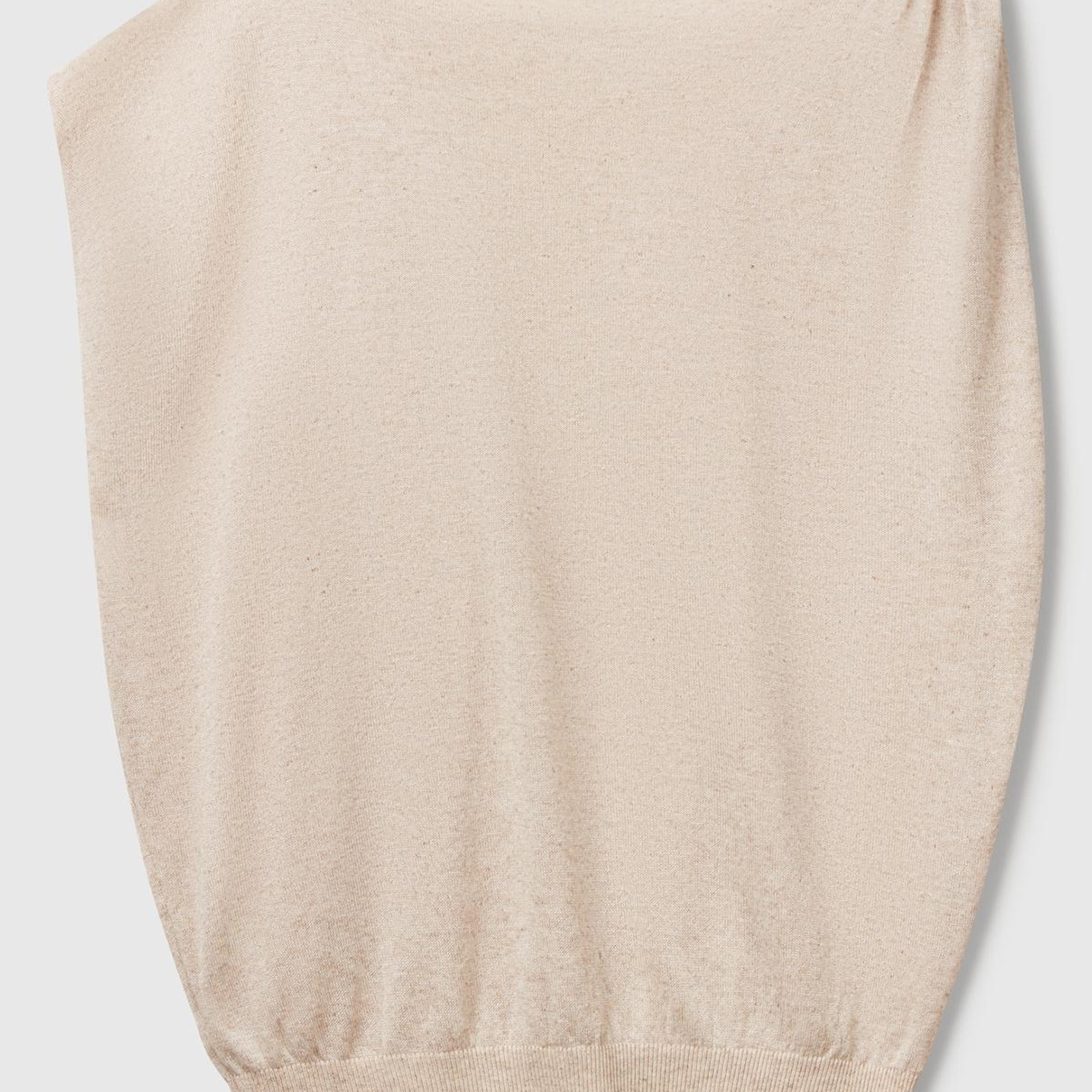 Kadın Taş Rengi Keten Karışımlı Asimetrik Kolsuz Kazak