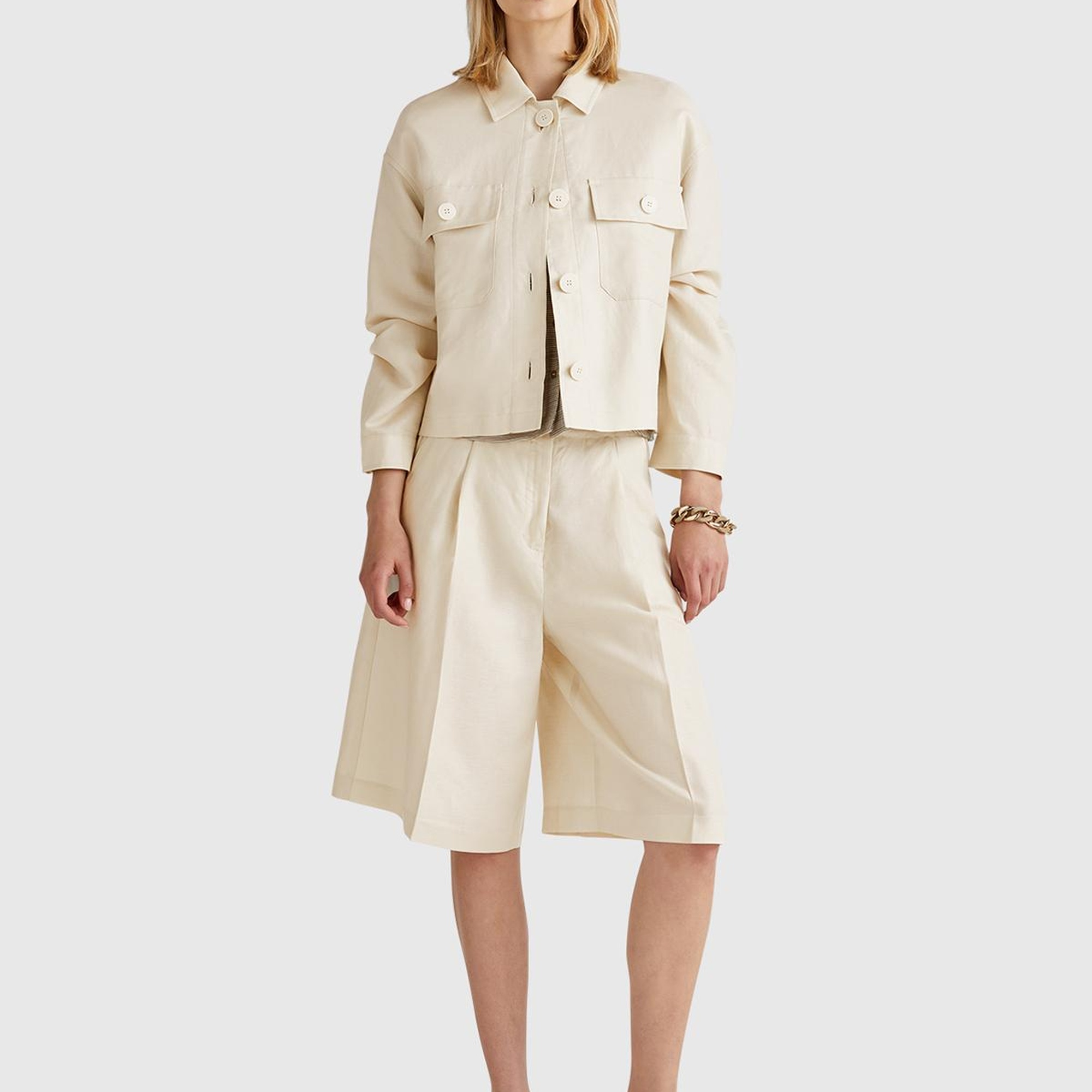 Kadın Taş Rengi Keten Karışımlı Ceket