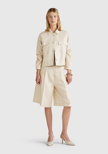  Kadın Taş Rengi Keten Karışımlı Ceket