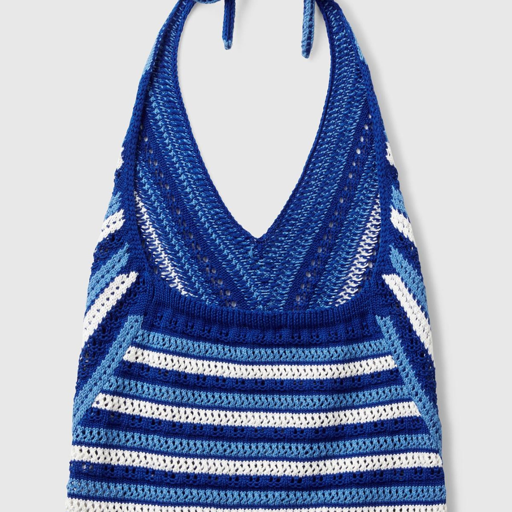 Kadın Mavi Koton Karışımlı Halter Yaka Boyundan Bağlamalı Triko Atlet