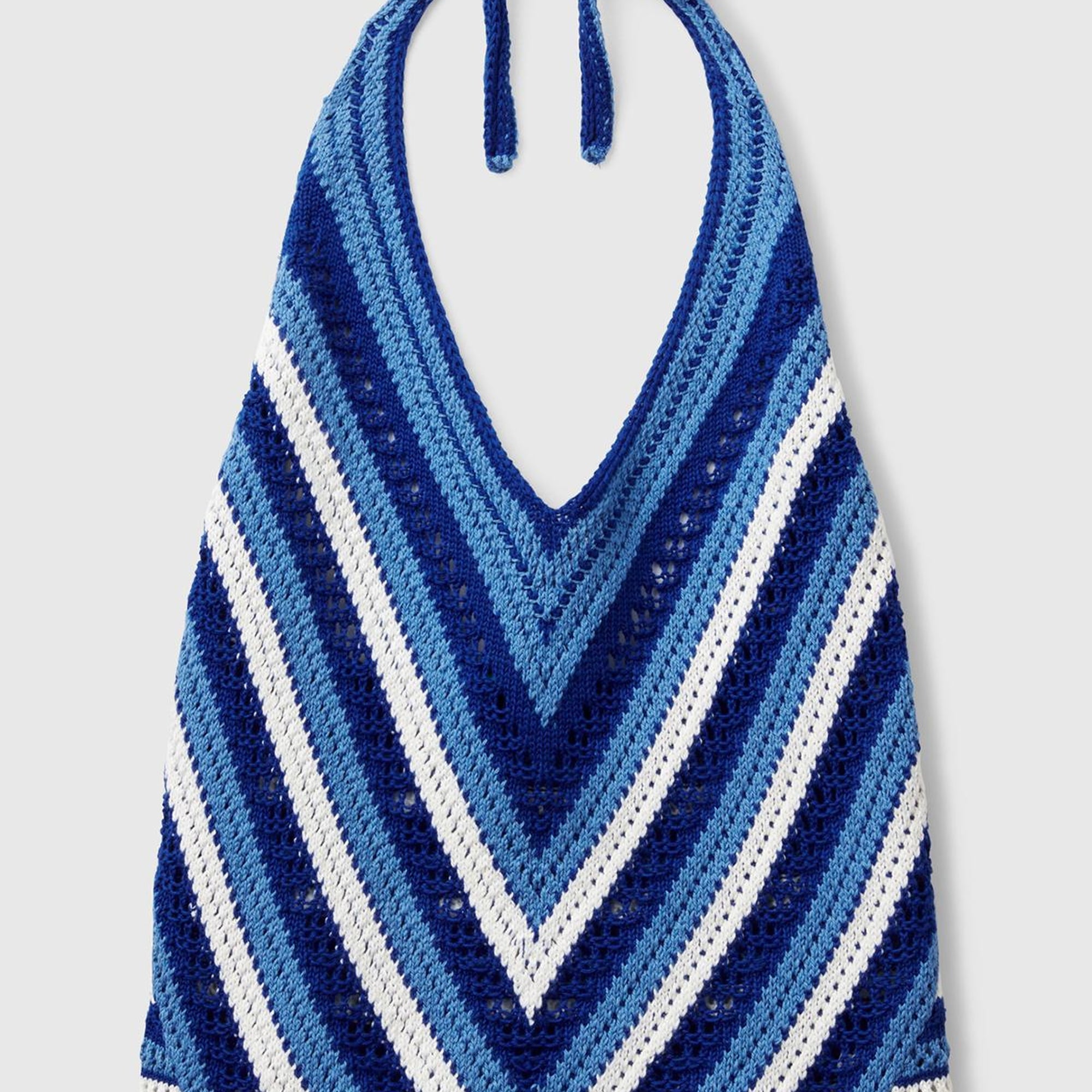 Kadın Mavi Koton Karışımlı Halter Yaka Boyundan Bağlamalı Triko Atlet