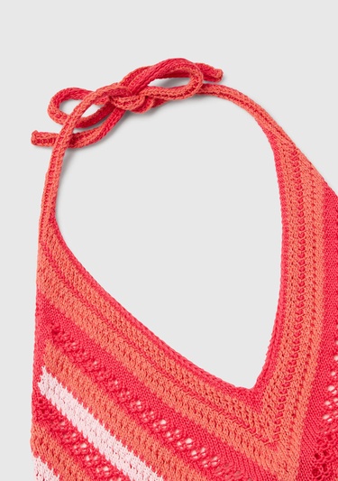  Kadın Turuncu Koton Karışımlı Halter Yaka Boyundan Bağlamalı Triko Atlet