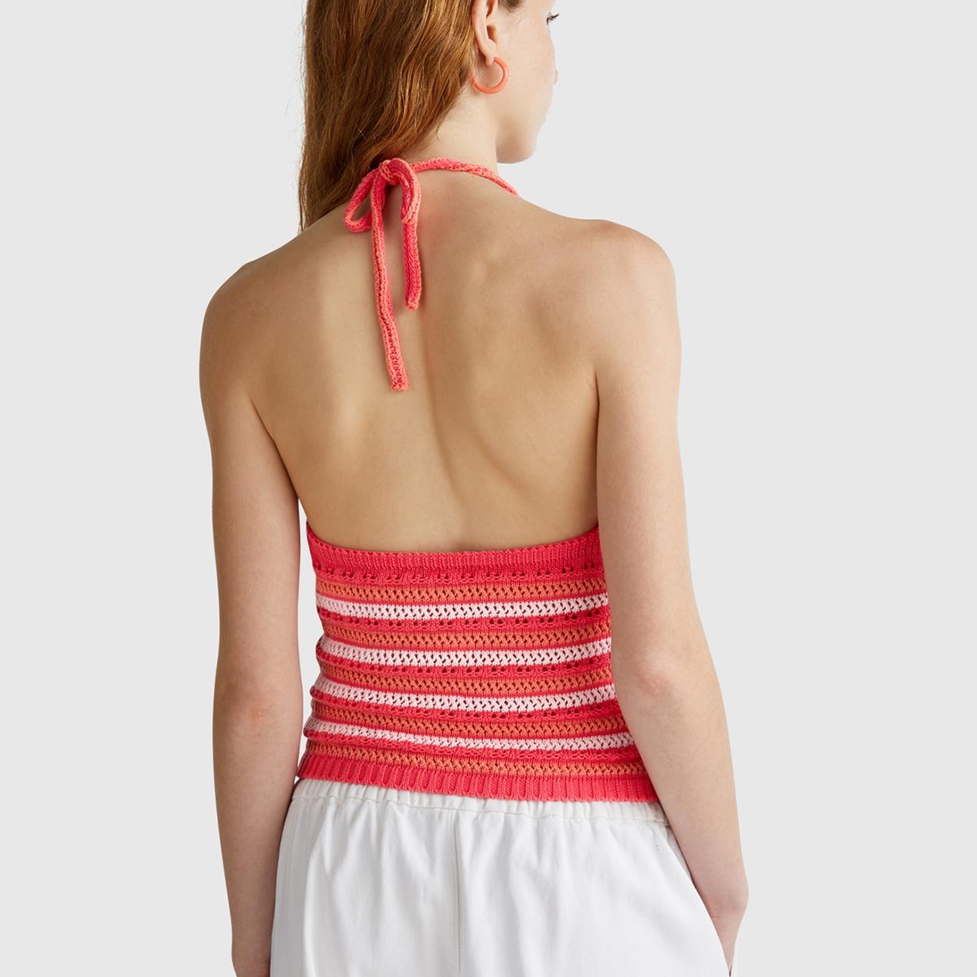 Kadın Turuncu Koton Karışımlı Halter Yaka Boyundan Bağlamalı Triko Atlet