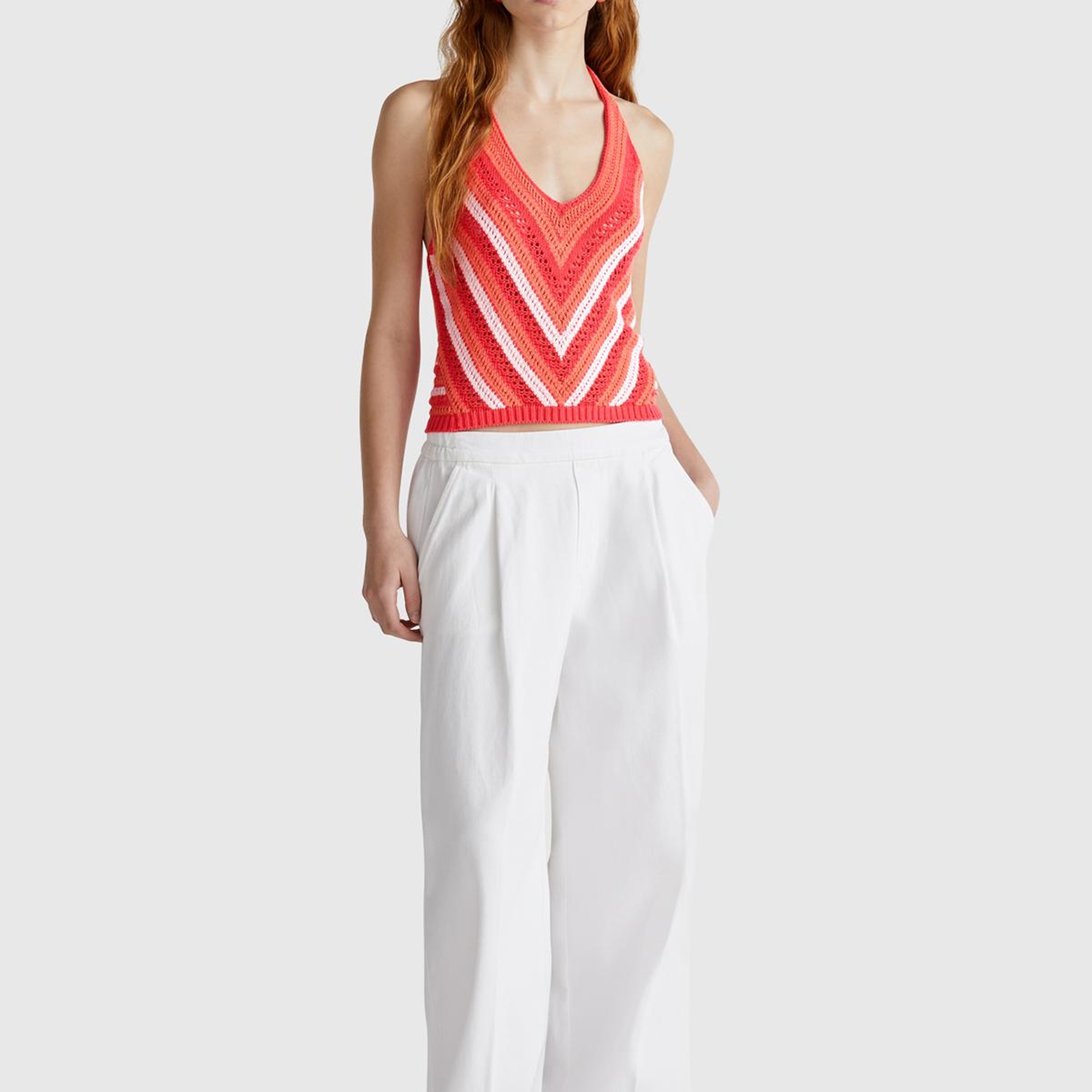 Kadın Turuncu Koton Karışımlı Halter Yaka Boyundan Bağlamalı Triko Atlet