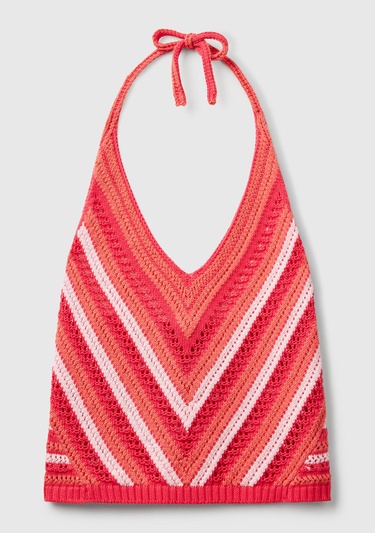  Kadın Turuncu Koton Karışımlı Halter Yaka Boyundan Bağlamalı Triko Atlet