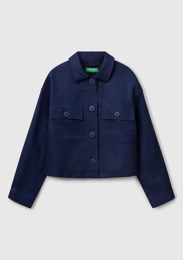  Kadın Lacivert Keten Karışımlı Ceket
