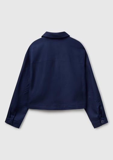  Kadın Lacivert Keten Karışımlı Ceket