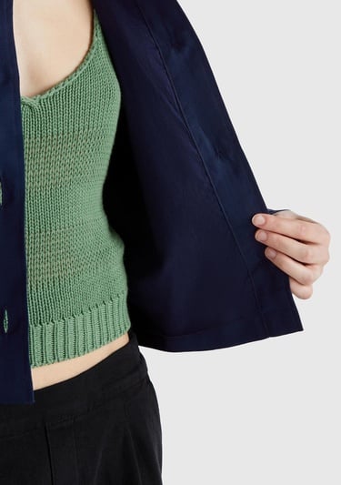  Kadın Lacivert Keten Karışımlı Ceket