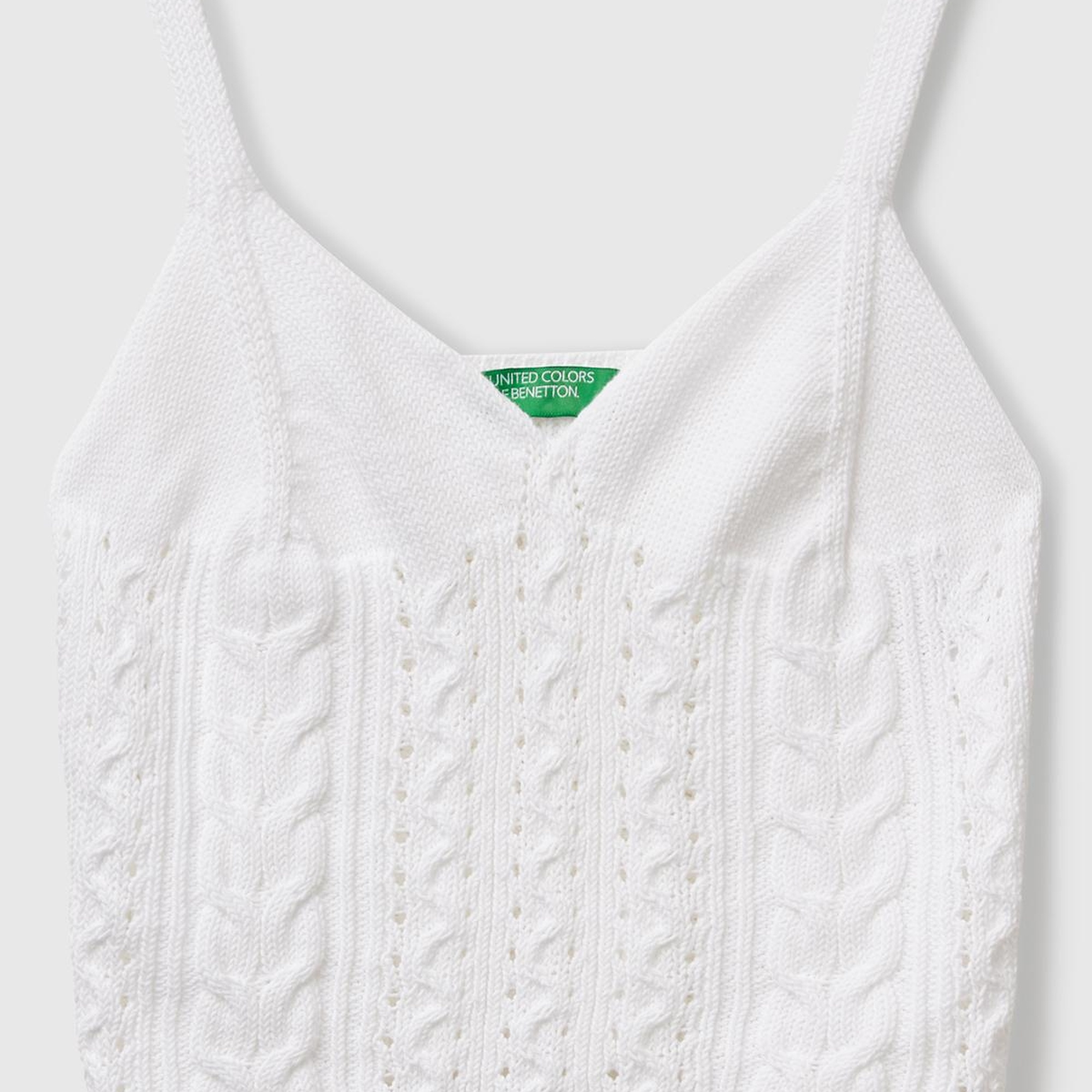 Kadın Beyaz %100 Koton Saç Örgülü Triko Atlet